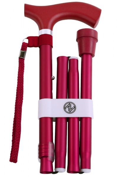 Metallic Matt Crutch Handle Folding Walking Stick - Red