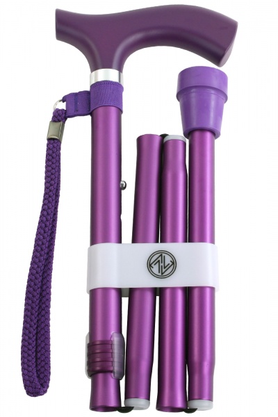 Metallic Matt Crutch Handle Folding Walking Stick - Purple