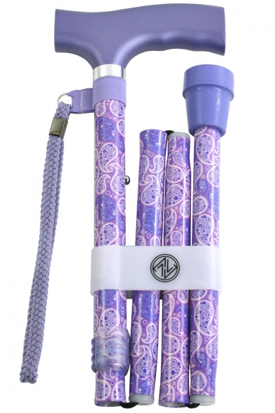 Paisley Crutch Handle Folding Walking Stick - Lilac