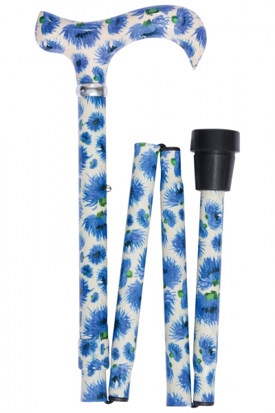 British Wildflowers Derby Folding Walking Stick - Cornflowers