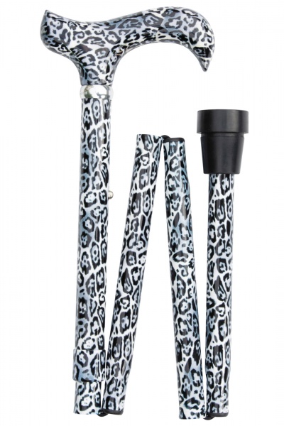 Classic Canes Folding Adjustable Derby Cane - Snow Leopard