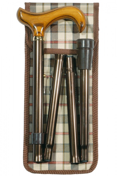 Ash Handled Derby Folding Walking Cane with Check Pouch