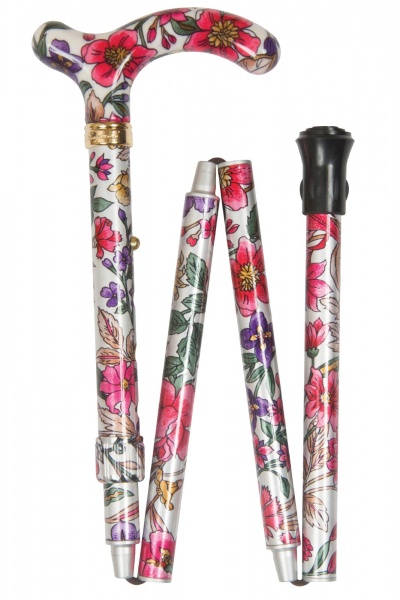 Petite Adjustable Folding Cane - Violet and Pink Floral