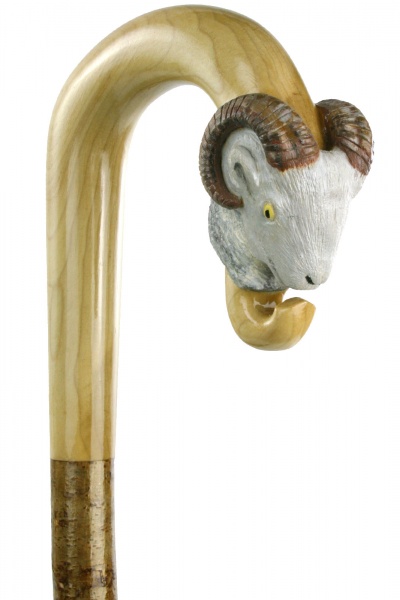 Hand-crafted Ram's Head Shepherds Crook on Hazel Shaft