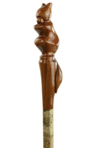 Handmade Stylised Squirrel Hiking Stave with Mottled Hazel Shaft