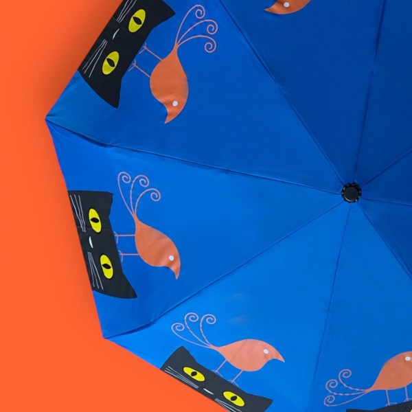 Bird on Cat Auto O&C Folding Art Umbrella by Naked Decor