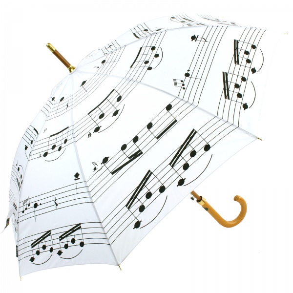 Music Notes Walking Length Umbrella - White